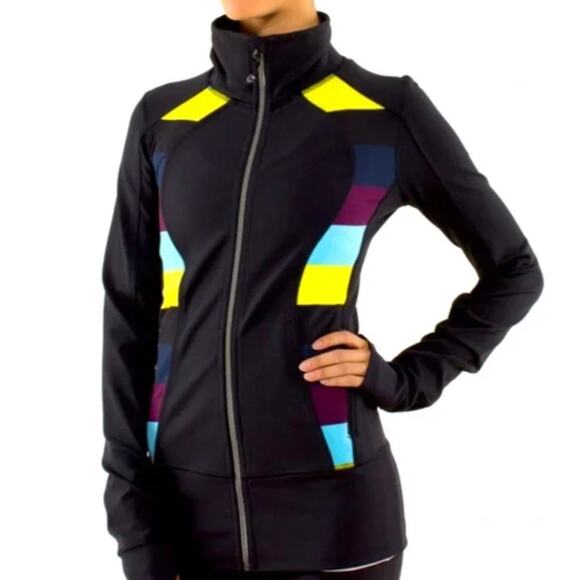 Lululemon Black Multicolor Asana Jacket Y2K Color Block Womens Size 12 - Picture 1 of 9